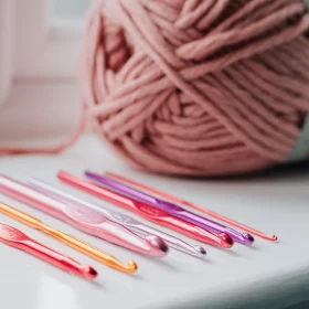 crochet hooks and yarn