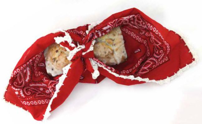 crochet edging bandana with raspberry loaf cake handmade gift ideas