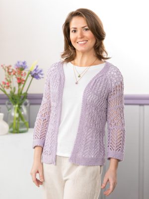 knit sampler cardigan pattern by Kristin Omdahl for Annies design studio